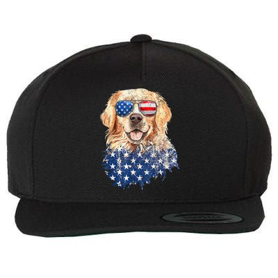 Golden Retriever American USA Flag Retro 4th Of July Wool Snapback Cap