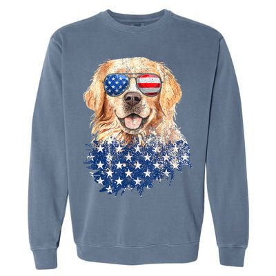 Golden Retriever American USA Flag Retro 4th Of July Garment-Dyed Sweatshirt