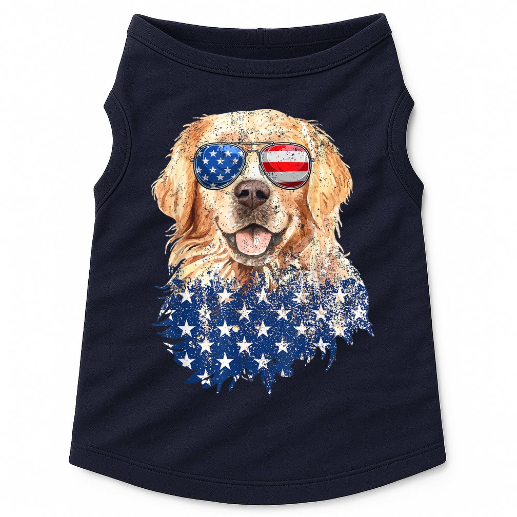 Golden Retriever American USA Flag Retro 4th Of July Doggie Tank
