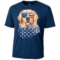 Golden Retriever American USA Flag Retro 4th Of July Cooling Performance Crew T-Shirt