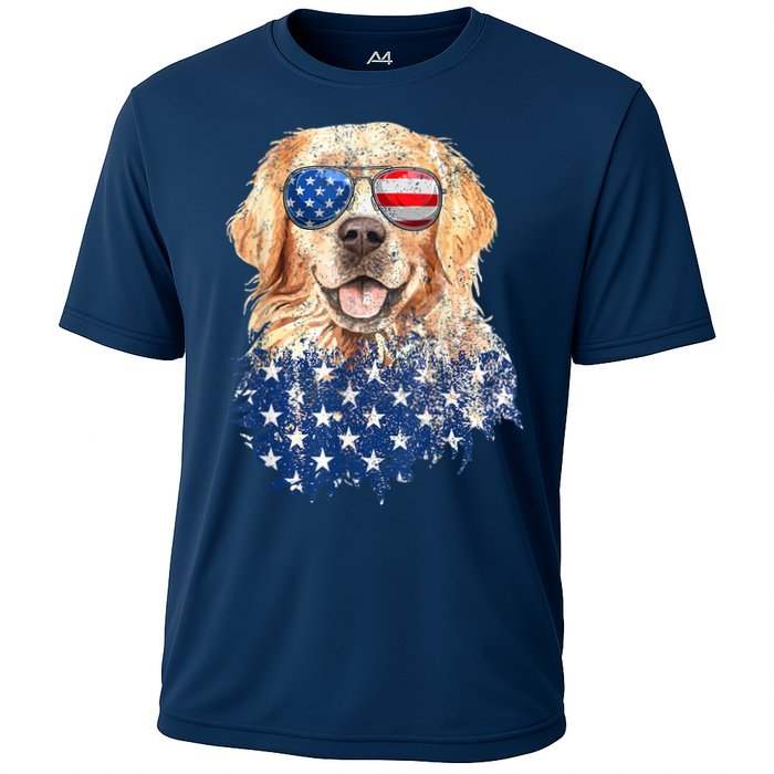 Golden Retriever American USA Flag Retro 4th Of July Cooling Performance Crew T-Shirt