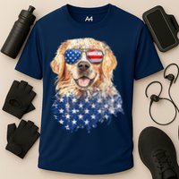 Golden Retriever American USA Flag Retro 4th Of July Cooling Performance Crew T-Shirt