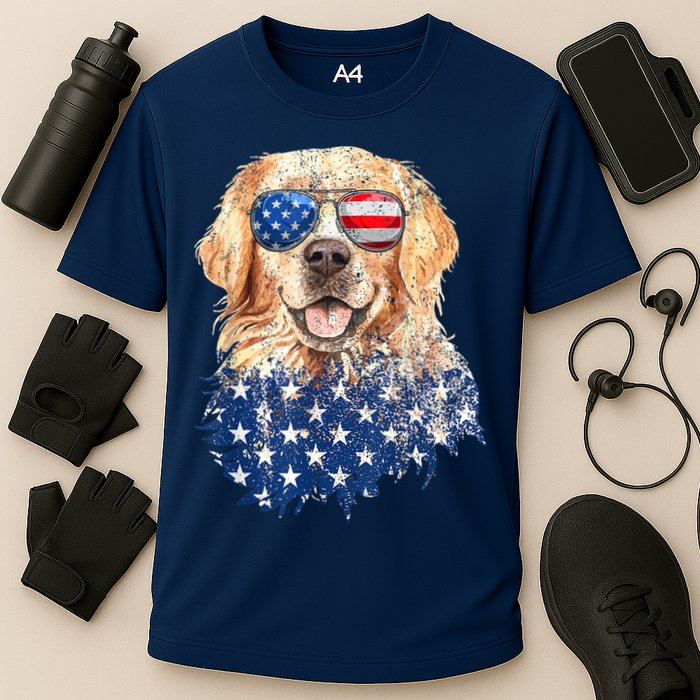 Golden Retriever American USA Flag Retro 4th Of July Cooling Performance Crew T-Shirt