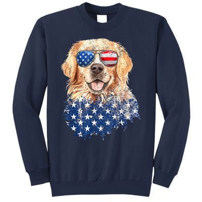 Golden Retriever American USA Flag Retro 4th Of July Sweatshirt