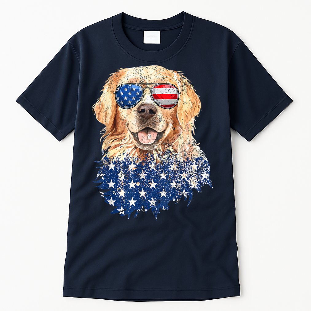 Golden Retriever American USA Flag Retro 4th Of July Tall T-Shirt