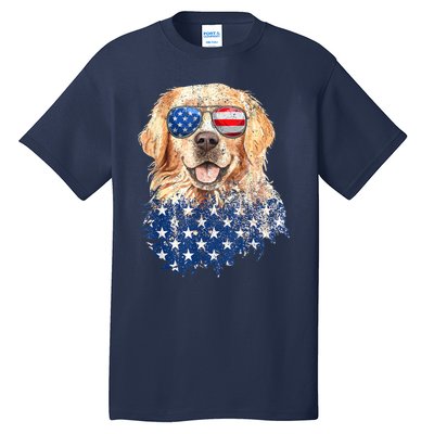 Golden Retriever American USA Flag Retro 4th Of July Tall T-Shirt