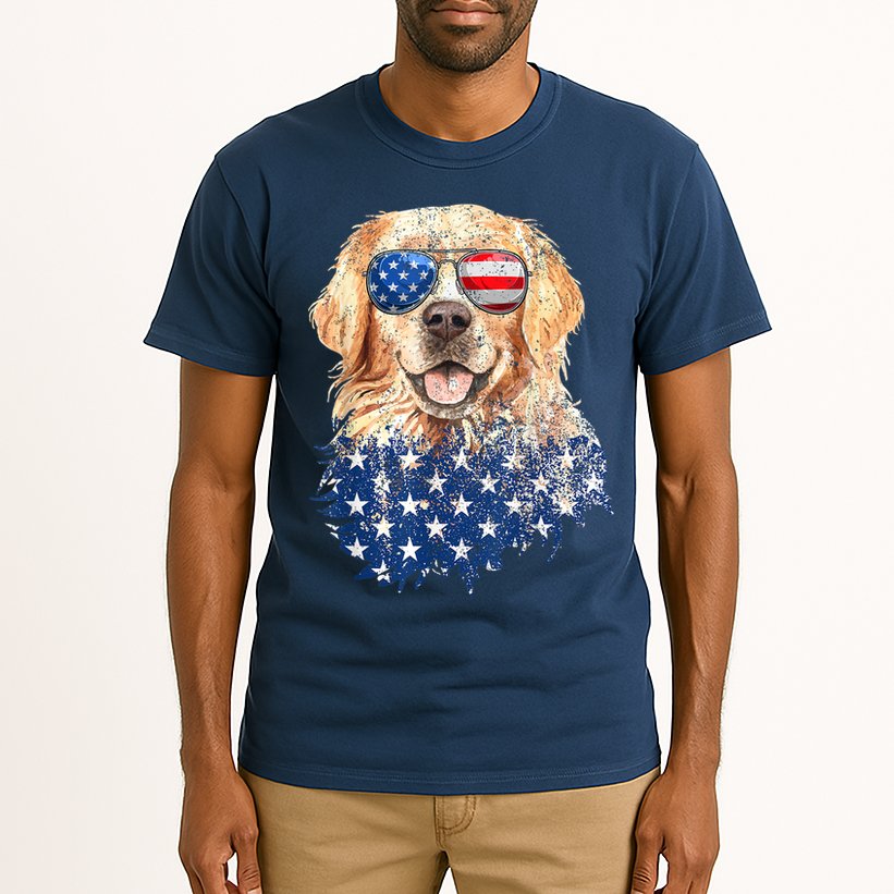 Golden Retriever American USA Flag Retro 4th Of July Tall T-Shirt