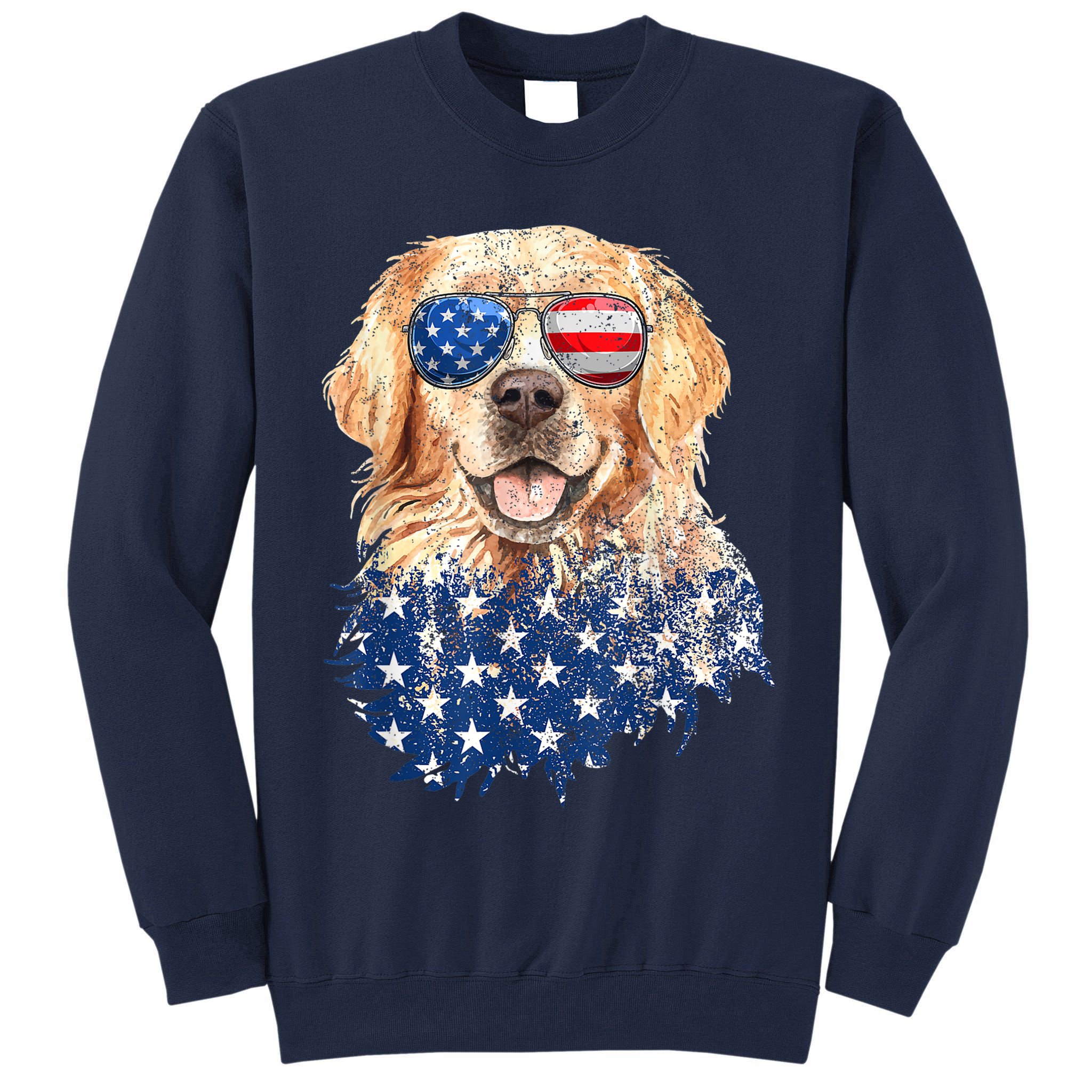 Golden Retriever American USA Flag Retro 4th Of July Tall Sweatshirt