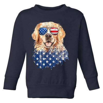 Golden Retriever American USA Flag Retro 4th Of July Toddler Sweatshirt
