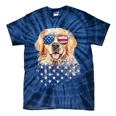 Golden Retriever American USA Flag Retro 4th Of July Tie-Dye T-Shirt