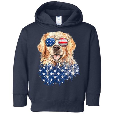Golden Retriever American USA Flag Retro 4th Of July Toddler Hoodie