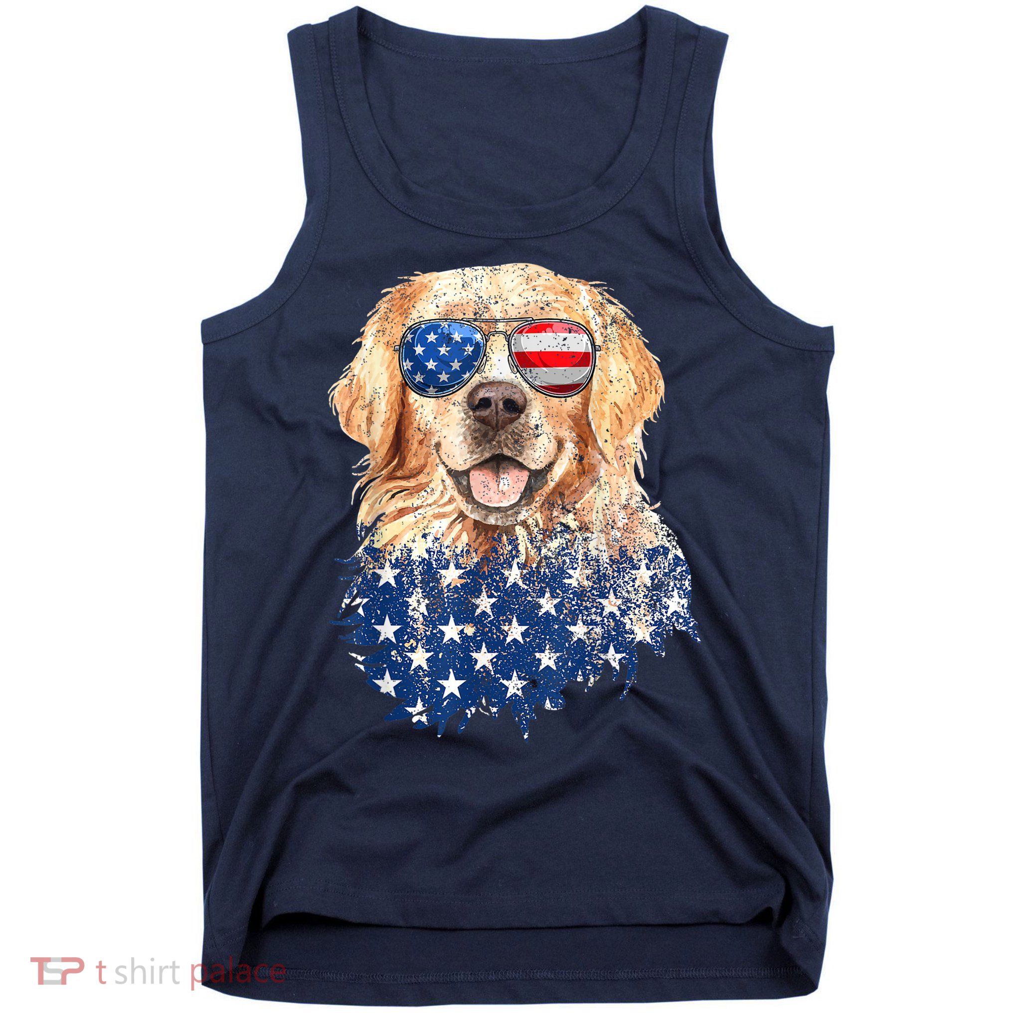 Golden Retriever American USA Flag Retro 4th Of July Tank Top