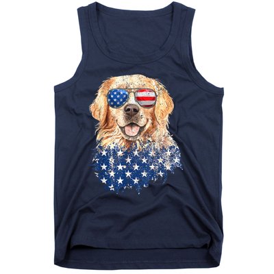 Golden Retriever American USA Flag Retro 4th Of July Tank Top