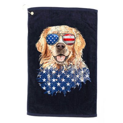 Golden Retriever American USA Flag Retro 4th Of July Golf Towel
