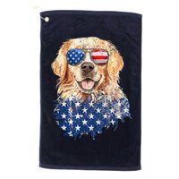 Golden Retriever American USA Flag Retro 4th Of July Golf Towel