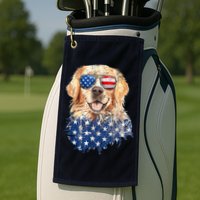 Golden Retriever American USA Flag Retro 4th Of July Golf Towel