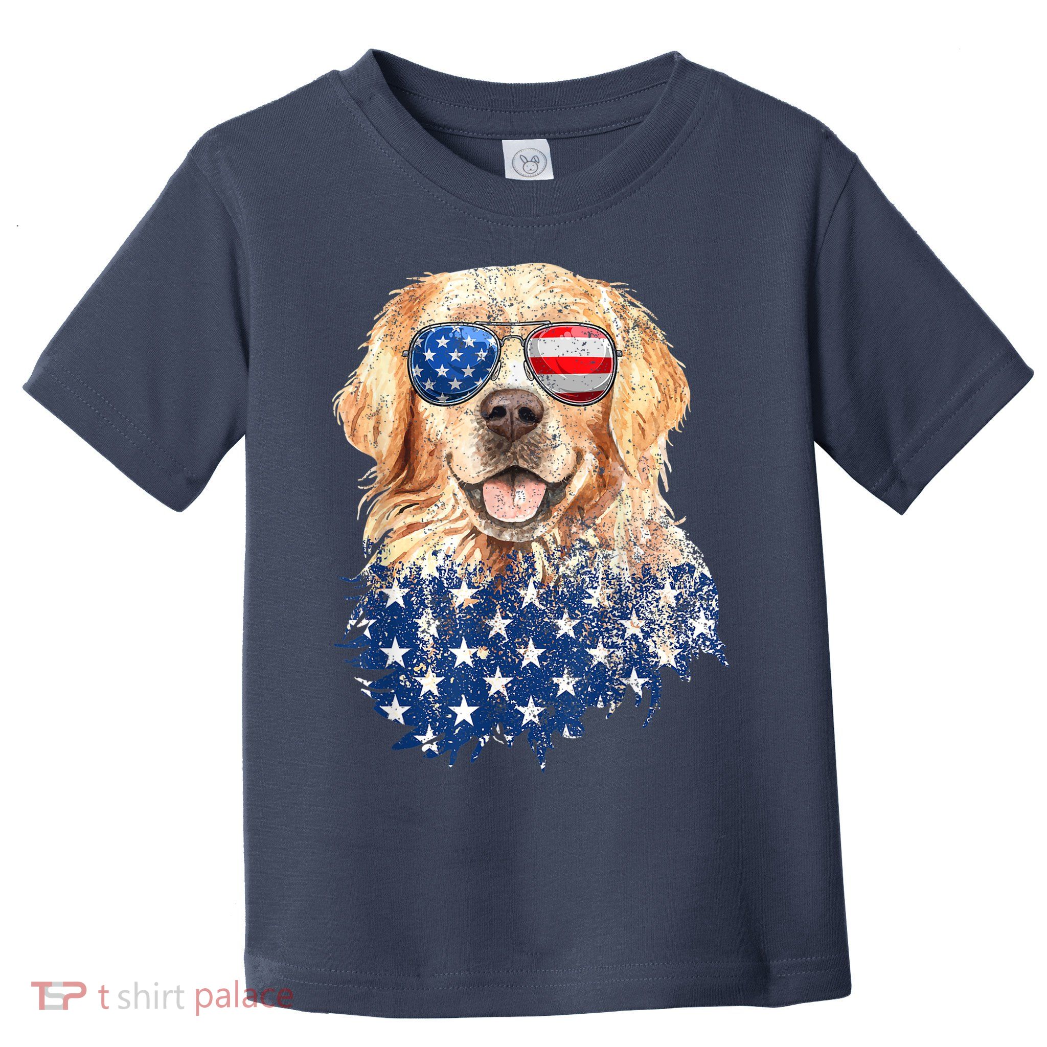 Golden Retriever American USA Flag Retro 4th Of July Toddler T-Shirt
