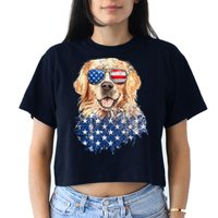 Golden Retriever American USA Flag Retro 4th Of July Women's Crop Top Tee