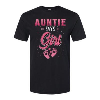 Gender reveal Auntie says baby matching family set Softstyle® CVC T-Shirt