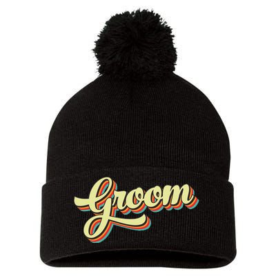 Groom Retro Art Baseball Font Vintage Pom Pom 12in Knit Beanie