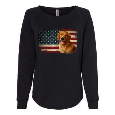 Golden Retriever American Flag Patriotic Dog Lover Womens California Wash Sweatshirt