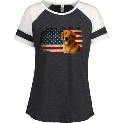 Golden Retriever American Flag Patriotic Dog Lover Enza Ladies Jersey Colorblock Tee