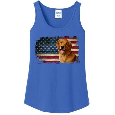 Golden Retriever American Flag Patriotic Dog Lover Ladies Essential Tank