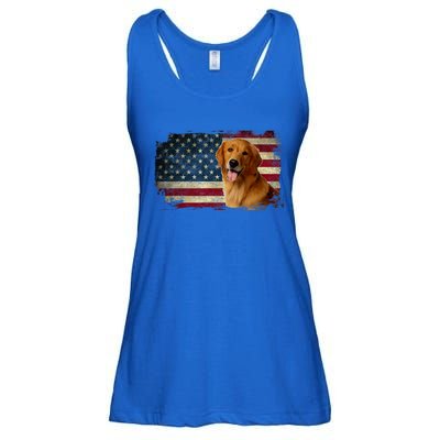 Golden Retriever American Flag Patriotic Dog Lover Ladies Essential Flowy Tank