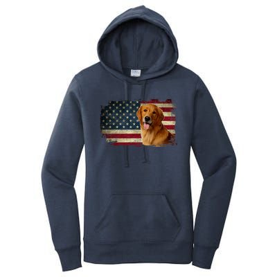 Golden Retriever American Flag Patriotic Dog Lover Women's Pullover Hoodie