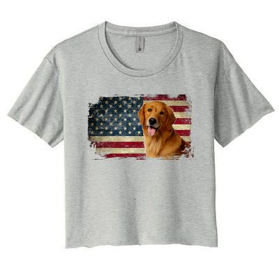 Golden Retriever American Flag Patriotic Dog Lover Women's Crop Top Tee