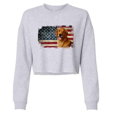 Golden Retriever American Flag Patriotic Dog Lover Cropped Pullover Crew