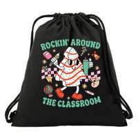 Groovy Rocking Around Classroom Teacher Christmas Tree Cake Drawstring Bag