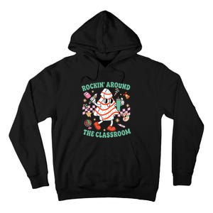 Groovy Rocking Around Classroom Teacher Christmas Tree Cake Tall Hoodie