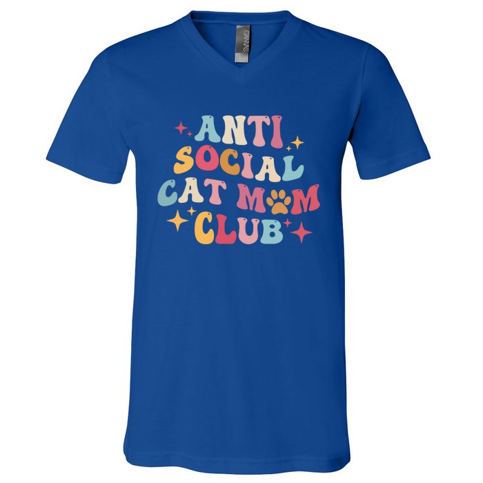 Groovy Retro Anti Social Cat Moms Club MotherS Day Cute Gift V-Neck T-Shirt