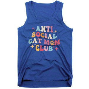 Groovy Retro Anti Social Cat Moms Club MotherS Day Cute Gift Tank Top