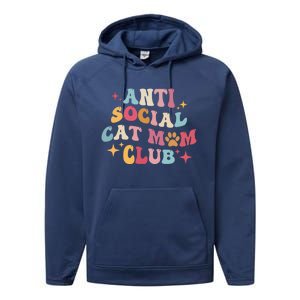 Groovy Retro Anti Social Cat Moms Club MotherS Day Cute Gift Performance Fleece Hoodie