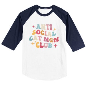 Groovy Retro Anti Social Cat Moms Club MotherS Day Cute Gift Baseball Sleeve Shirt