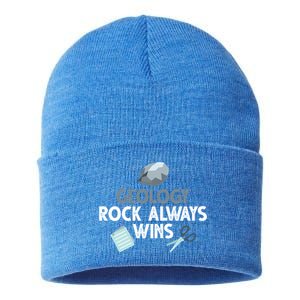 Geology Rock Always Wins Gift Old Rock Day Gift Geologist Science Gift Sustainable Knit Beanie