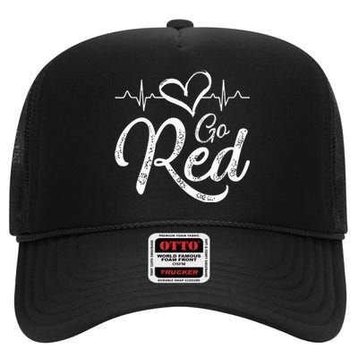 Go Red American Heart Health Month Awareness In February High Crown Mesh Back Trucker Hat