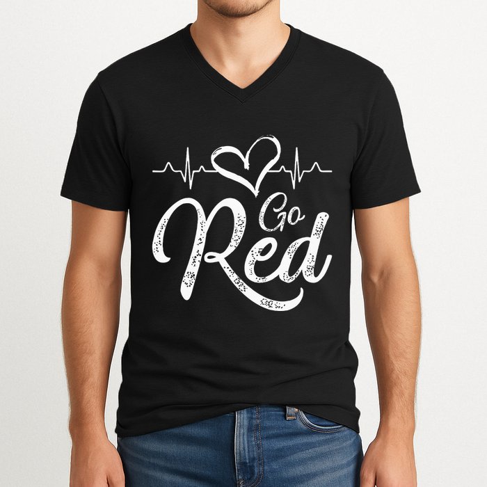 Go Red American Heart Health Month Awareness In February V-Neck T-Shirt
