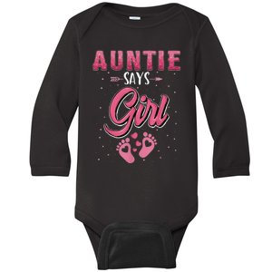 Gender reveal Auntie says Girl baby matching family set Baby Long Sleeve Bodysuit