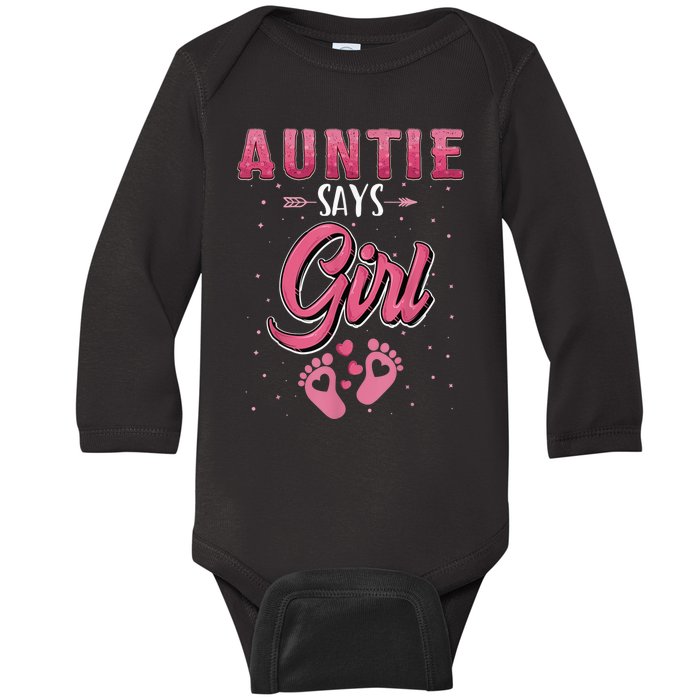 Gender reveal Auntie says Girl baby matching family set Baby Long Sleeve Bodysuit