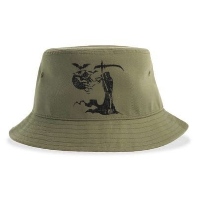 Grim Reaper Angel Of Death Swarm Of Bats Full Moon Halloween Sustainable Bucket Hat