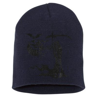 Grim Reaper Angel Of Death Swarm Of Bats Full Moon Halloween Short Acrylic Beanie