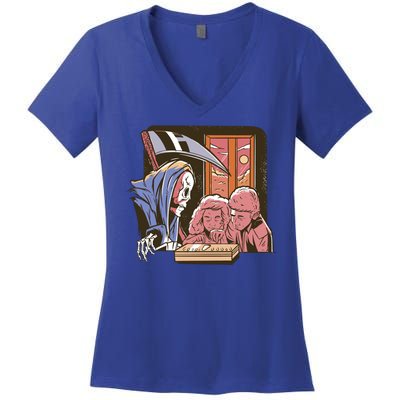 Grim Reaper And Children Horror Women's V-Neck T-Shirt