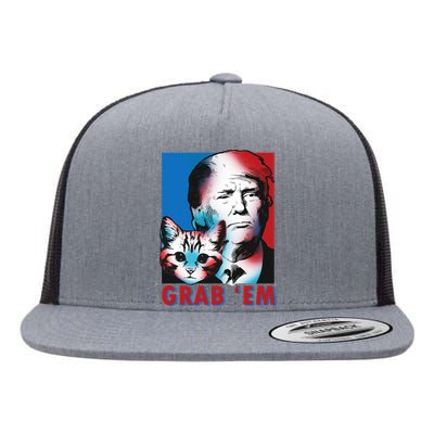 Grab 'Em Cat Funny Pro Trump Flat Bill Trucker Hat