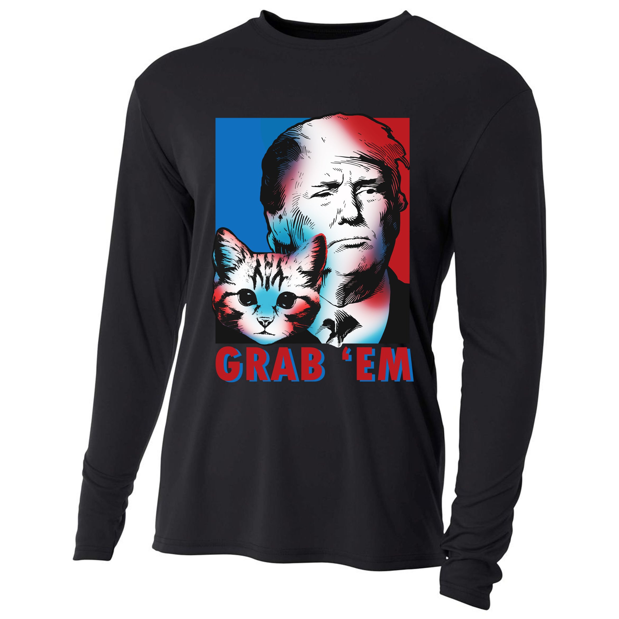 Grab 'Em Cat Funny Pro Trump Cooling Performance Long Sleeve Crew