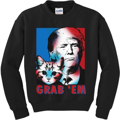 Grab 'Em Cat Funny Pro Trump Kids Sweatshirt