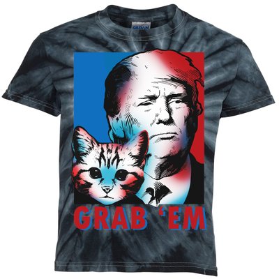 Grab 'Em Cat Funny Pro Trump Kids Tie-Dye T-Shirt