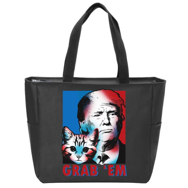 Grab 'Em Cat Funny Pro Trump Zip Tote Bag